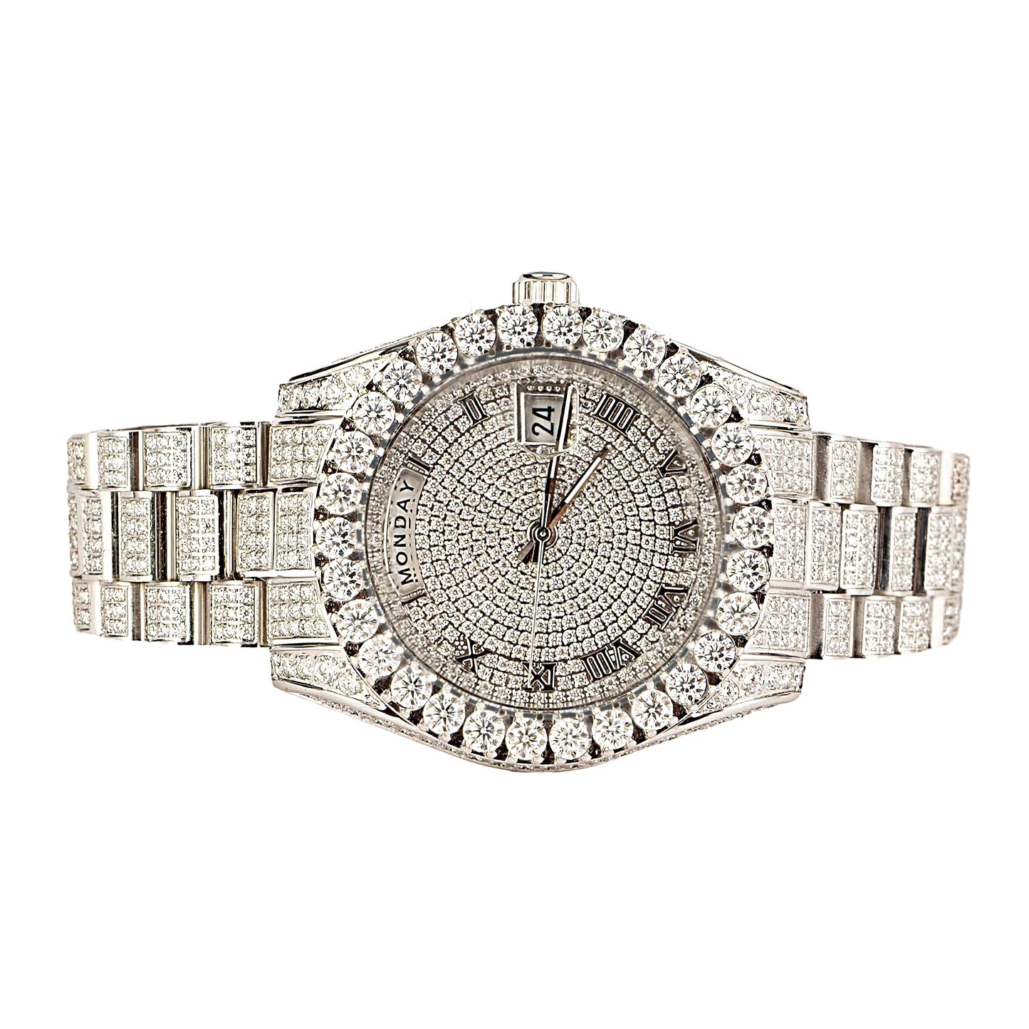 Moissanite Stainless Steel White Band Mens Watch 17-1/3 CT