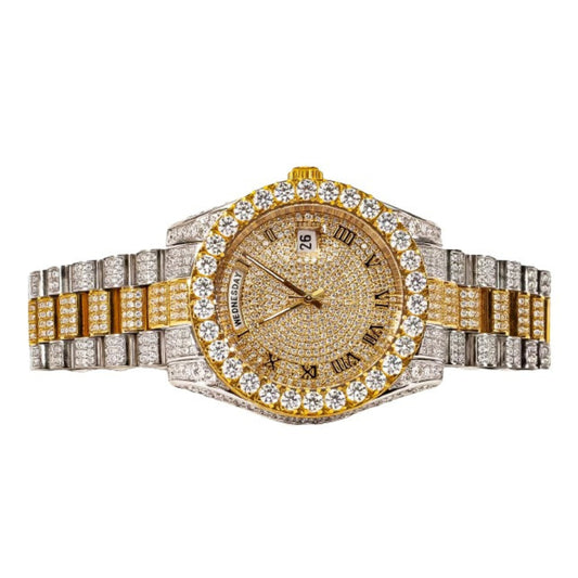 Moissanite Stainless Steel Yellow Band Mens Watch 17-1/3 Cttw