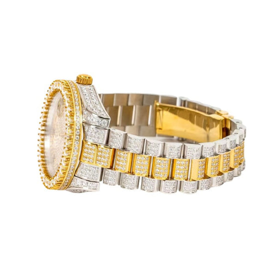 Moissanite Stainless Steel Yellow Two Tone Band Mens Watch 17-1/3 Cttw