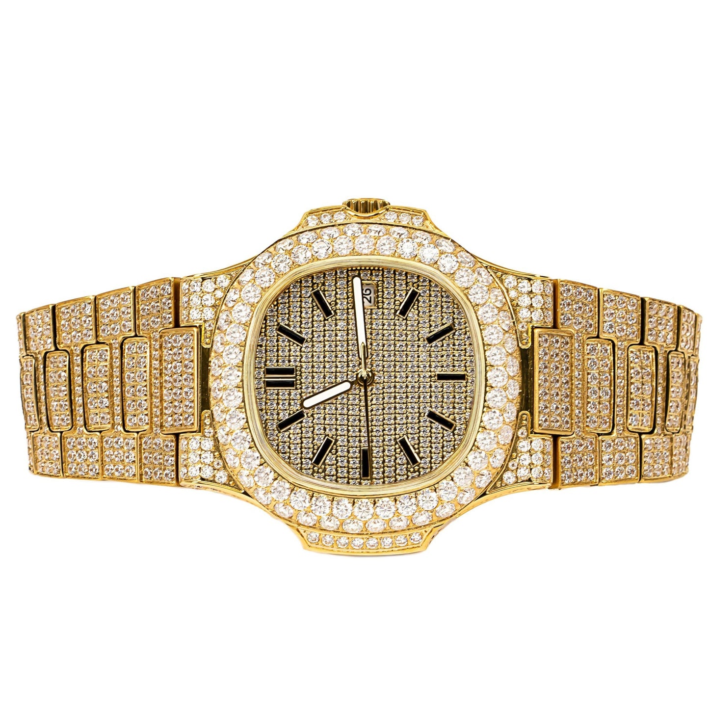 Moissanite Stainless Steel Yellow Band Mens Watch 18-1/3 Cttw