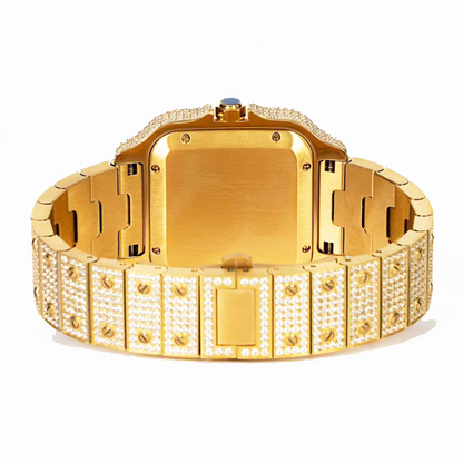 Moissanite yellow gold watch with a luxurious design and sparkling gemstones on the band