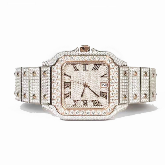 Moissanite Stainless Steel Rose Two Tone Band Mens Watch 20.20 Cttw