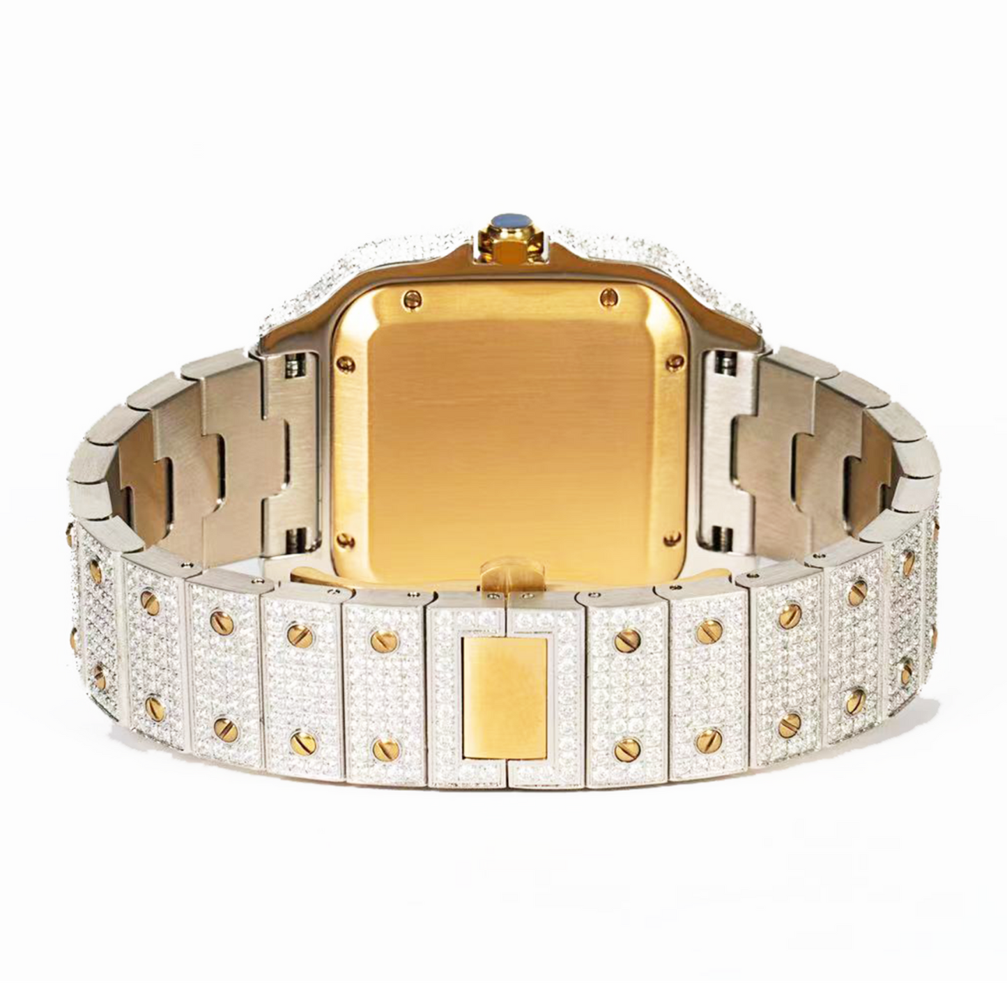 Moissanite Stainless Steel Yellow Two Tone Band Mens Watch 20-1/5 Cttw