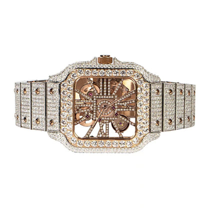 Moissanite Stainless Steel Rose Two Tone Band Mens Watch 20-1/5 Cttw