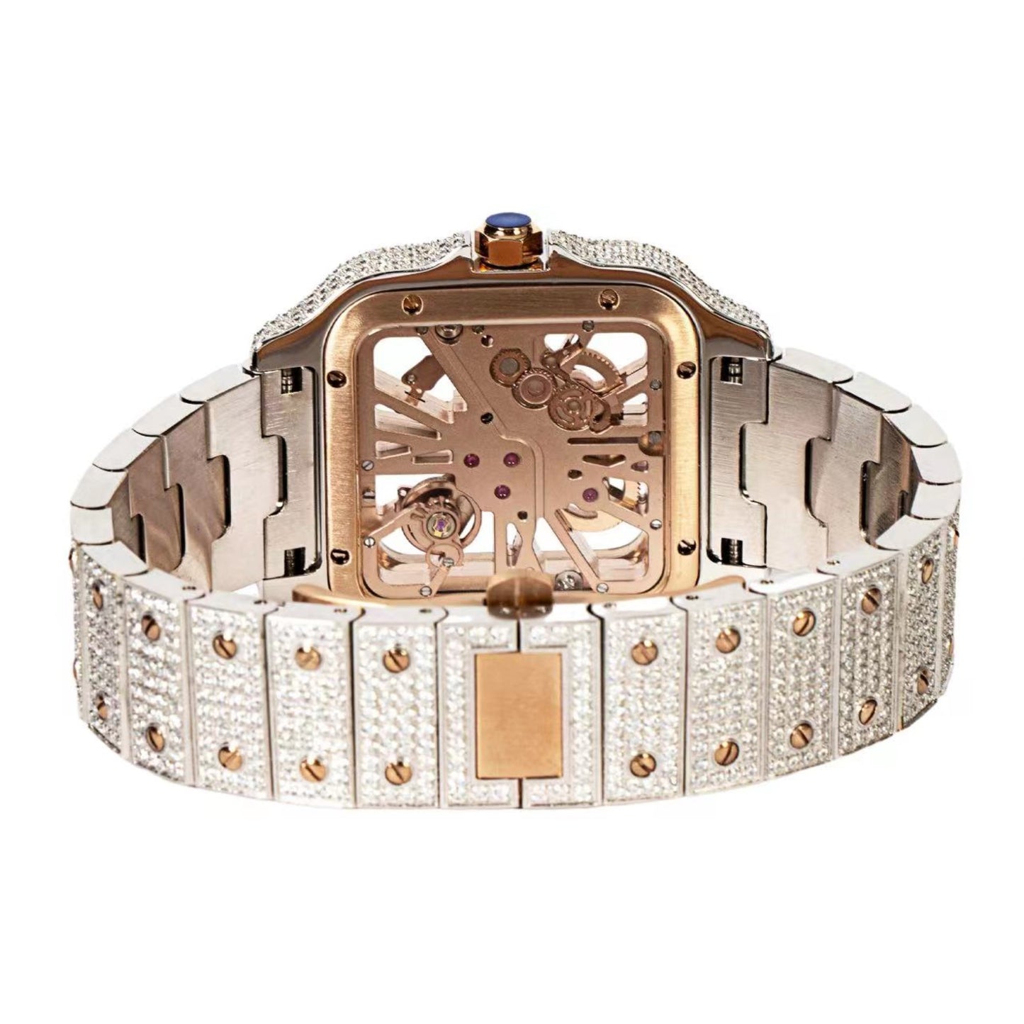 Moissanite Stainless Steel Rose Two Tone Band Mens Watch 20-1/5 Cttw