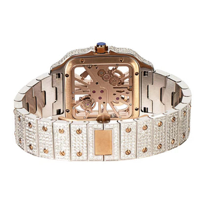 Moissanite Stainless Steel Rose Two Tone Band Mens Watch 20-1/5 Cttw