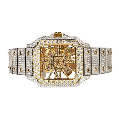 Moissanite Stainless Steel Yellow Two Tone Band Mens Watch 20-1/5 Cttw