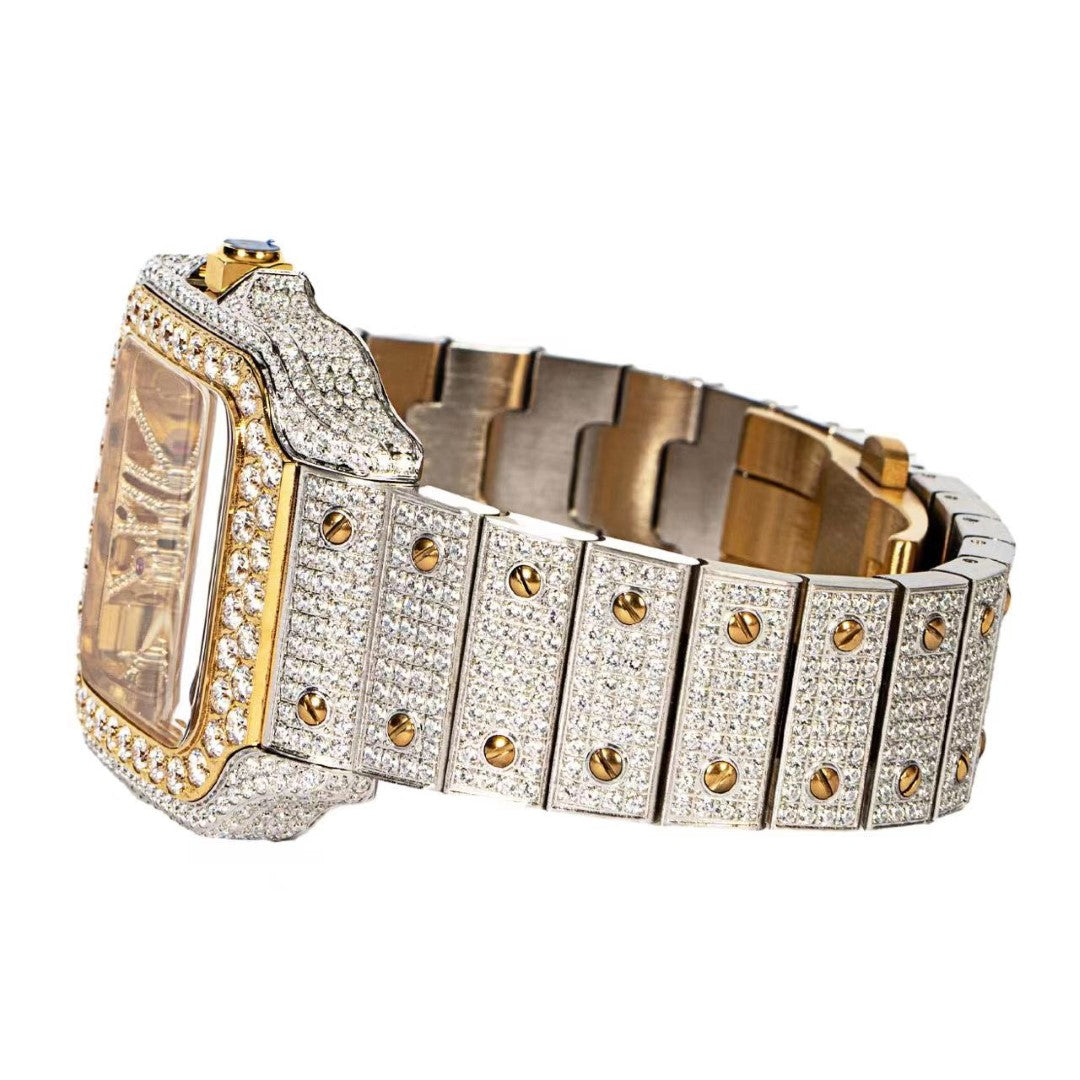 Moissanite Stainless Steel Yellow Two Tone Band Mens Watch 20-1/5 Cttw