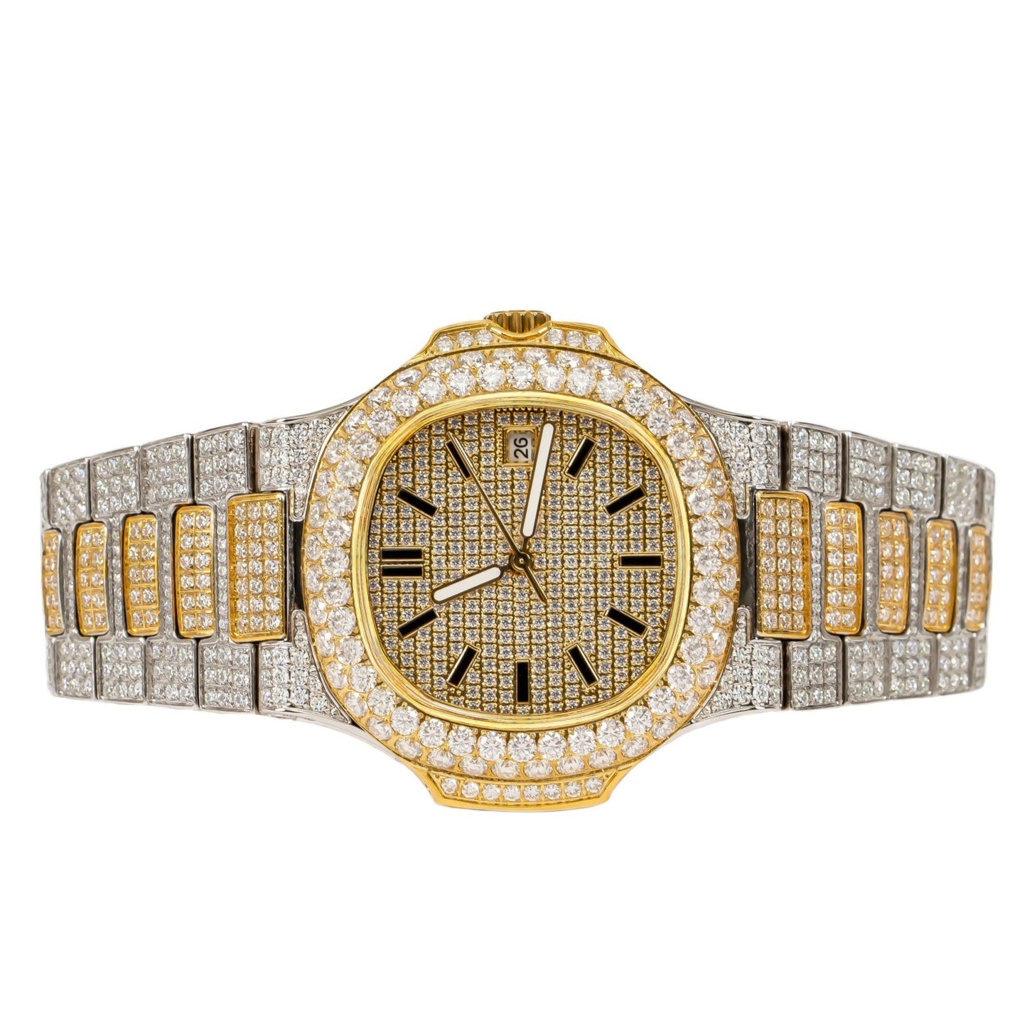 Moissanite Stainless Steel Yellow Two Tone Band Mens Watch 18-1/3 Cttw