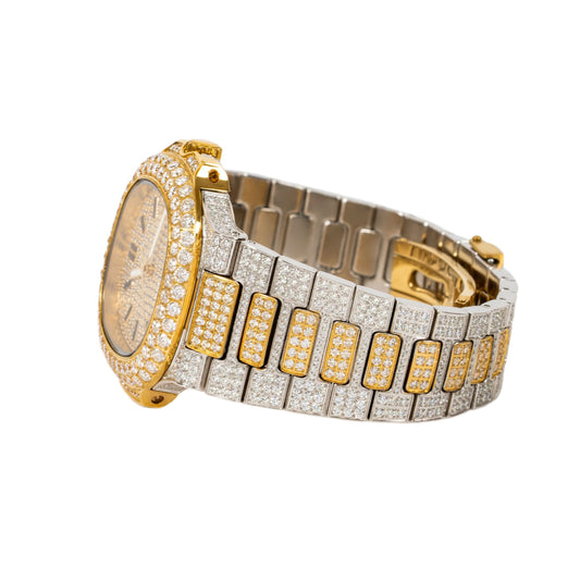 Moissanite Stainless Steel Yellow Two Tone Band Mens Watch 18-1/3 Cttw