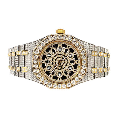 Royal Jewelry and Watches Moissanite mens watch with intricate design and gold accents