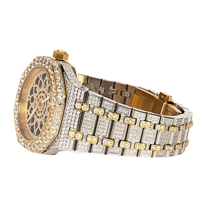 Royal Jewelry and Watches Moissanite mens watch with intricate design and gold accents