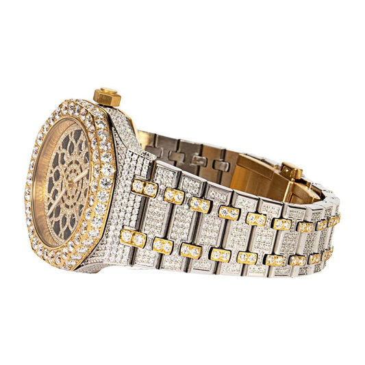 Royal Jewelry and Watches Moissanite mens watch with intricate design and gold accents