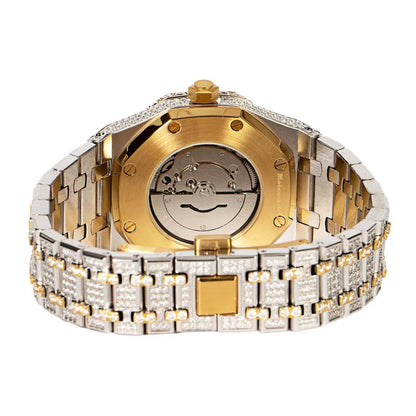 Elegant Royal Jewelry and Watches moissanite mens watch with a luxurious gold and silver bracelet