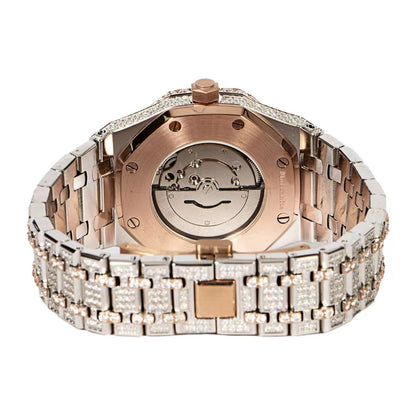 Royal Jewelry and Watches Moissanite mens watch with a stylish two-tone design and detailed back view