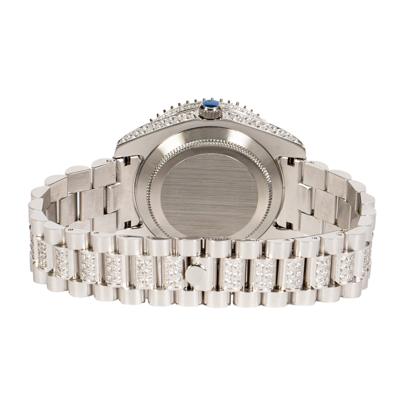 Moissanite Stainless Steel Mens White Steel Band Watch