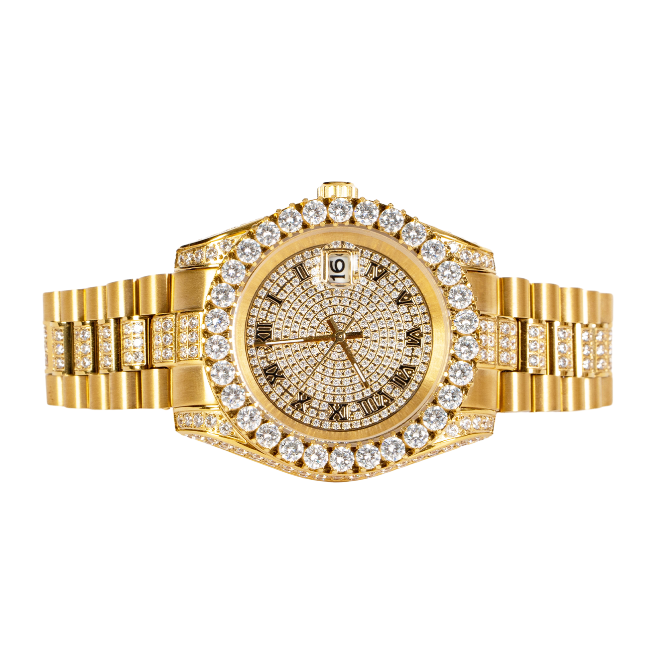 Moissanite Stainless Steel Mens Yellow Steel Band Watch