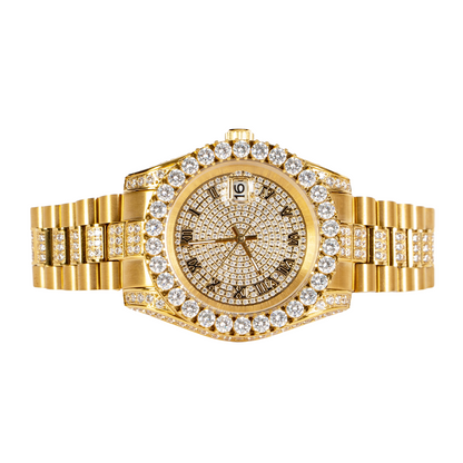 Moissanite Stainless Steel Mens Yellow Steel Band Watch