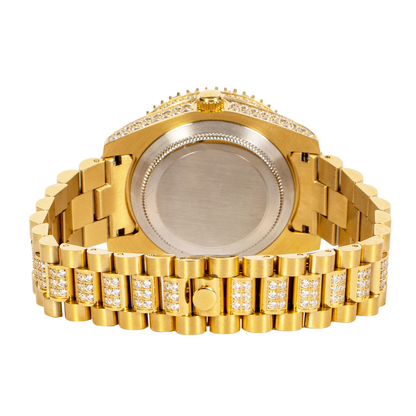 Moissanite Stainless Steel Mens Yellow Steel Band Watch