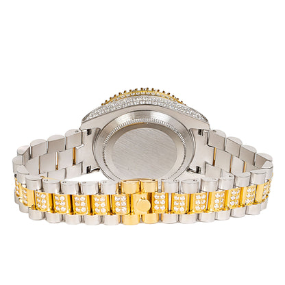 Royal Jewelry and Watches mens moissanite two tone watch with sparkling accents and a stainless steel band