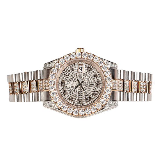 Moissanite Stainless Steel Mens Rose White Two Tone Steel Band Watch