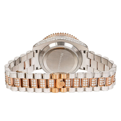 Moissanite Stainless Steel Mens Rose White Two Tone Steel Band Watch