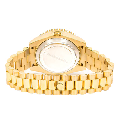 Stylish moissanite mens yellow steel watch with a polished bracelet and durable design