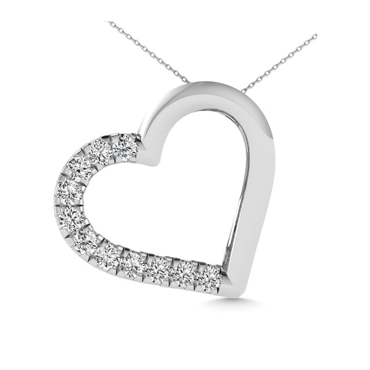 10K White Gold 1/10 CT Diamond Heart Pendant