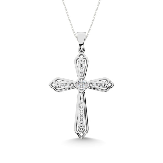 Diamond 1/6 CT Cross Pendant in 925 Silver