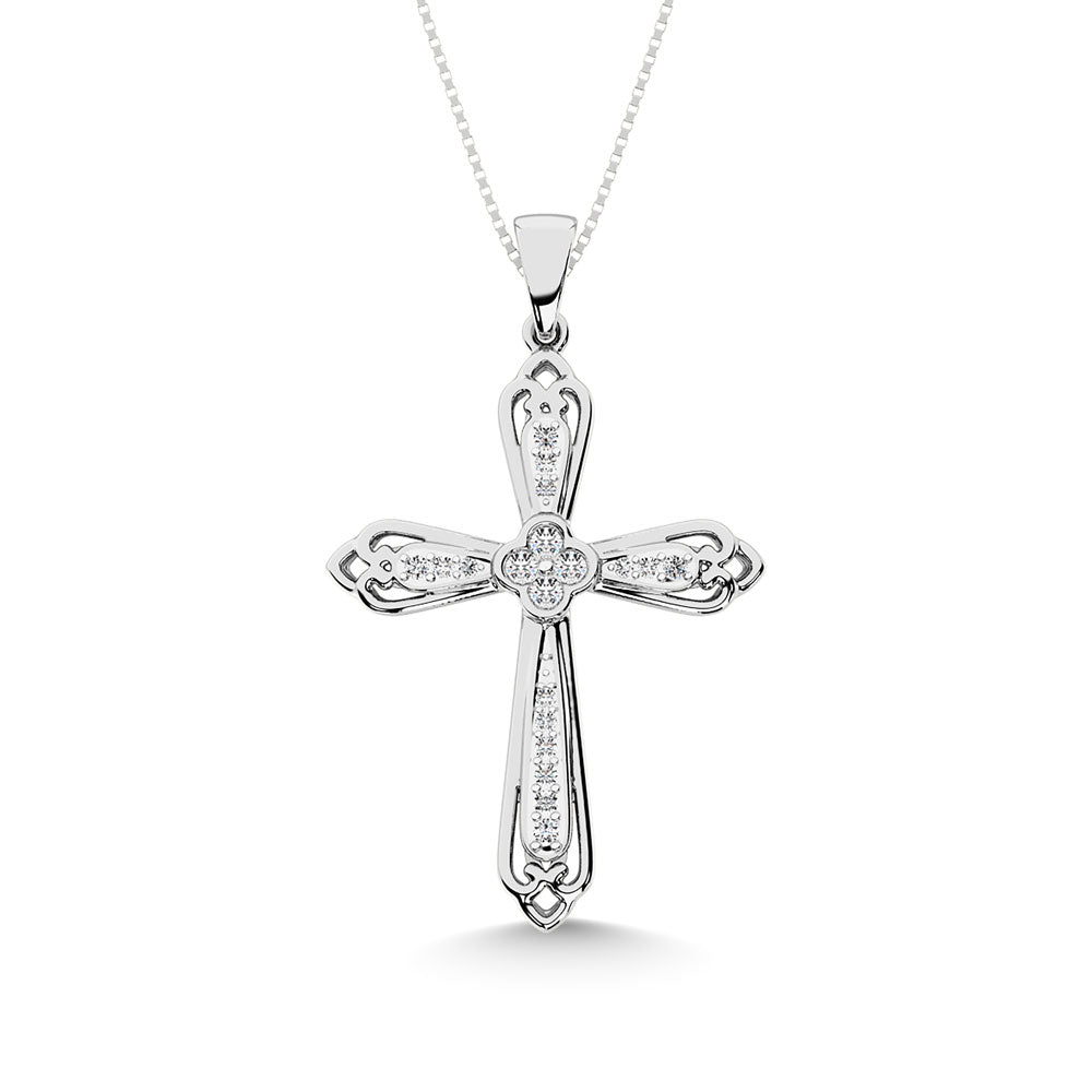 Diamond 1/6 CT Cross Pendant in 925 Silver