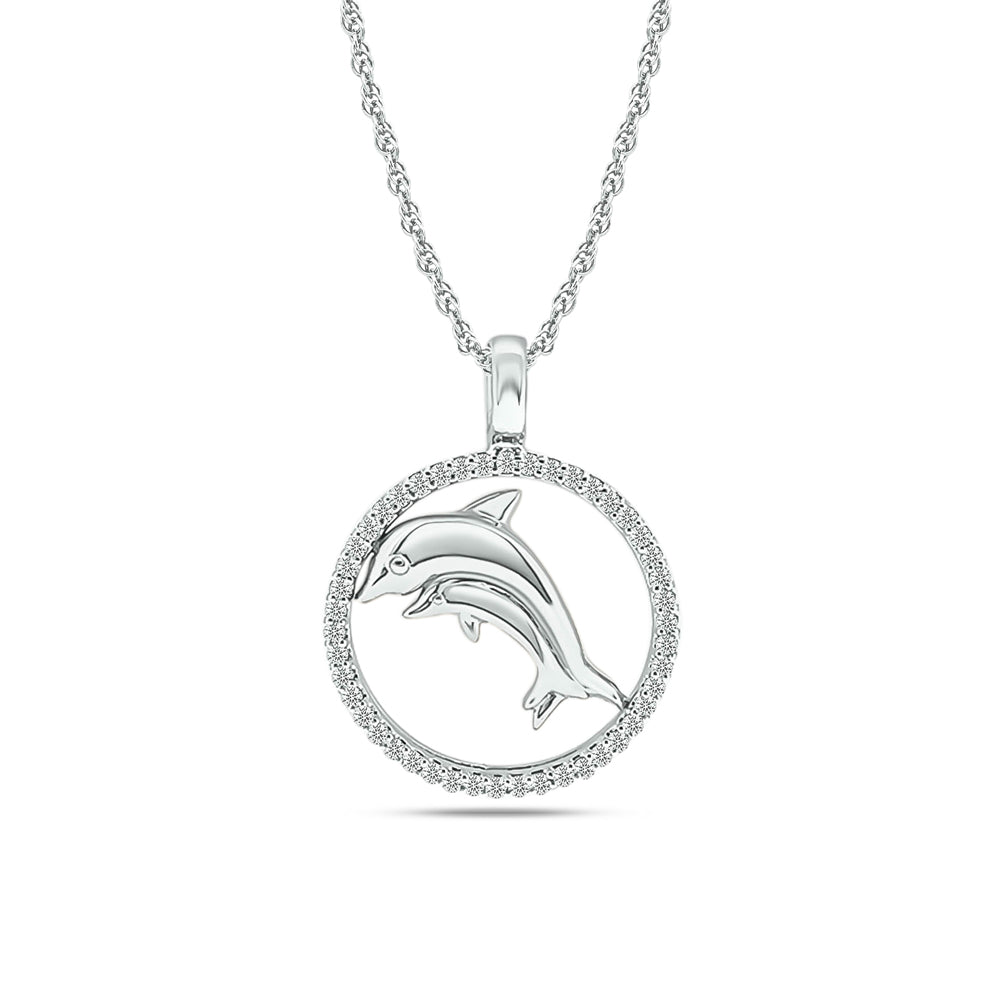 Diamond Sea Of life Dolphin Pendant 1/8 CT in Sterling Silver