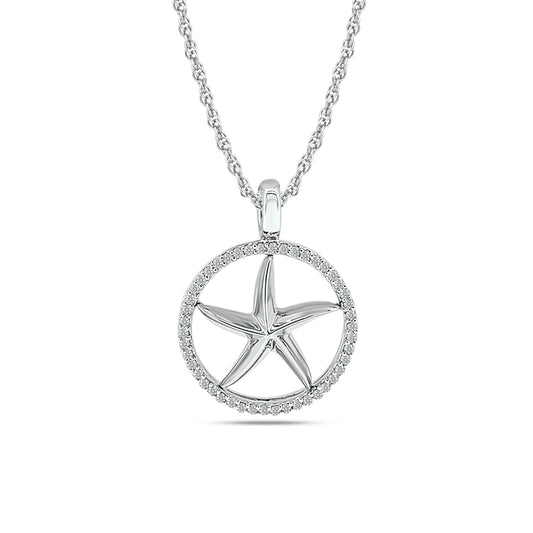 Diamond Sea Of life Star Fish Pendant 1/8 CT in Sterling Silver