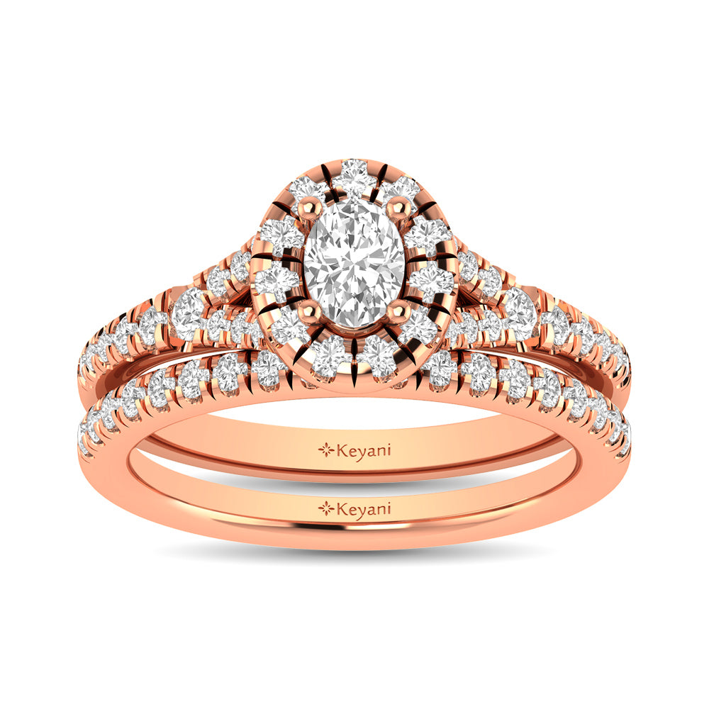 Diamond  Split Shank Single Halo Bridal Ring 1 CT Oval Cut in 14K Rose Gold