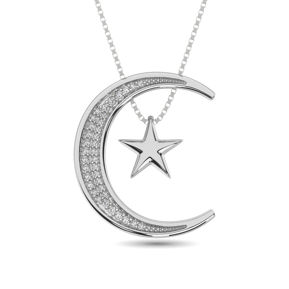 Diamond Moon and Star  Pendant 1/20 CT in Sterling Silver