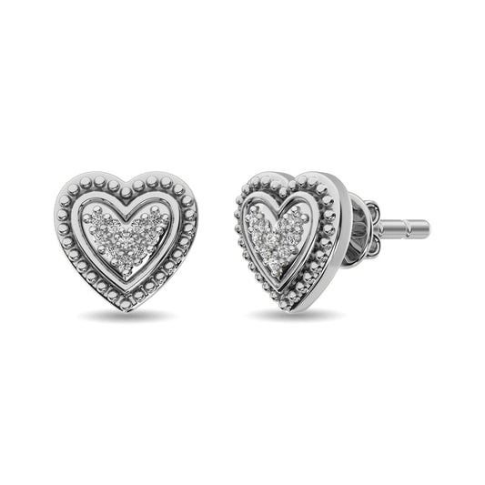 Diamond Heart Earrings 1/20 CT in Sterling Silver