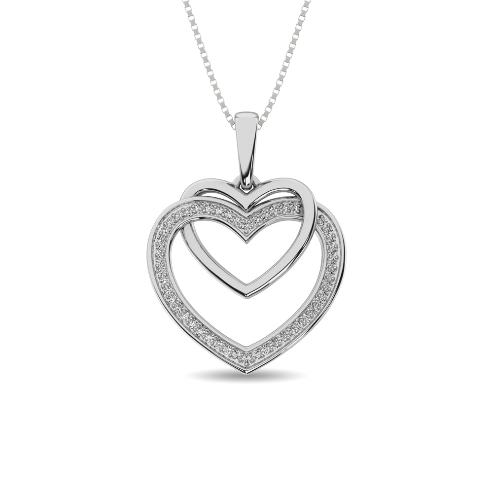 Diamond Duel Heart Pendant 1/10 CT in Sterling Silver