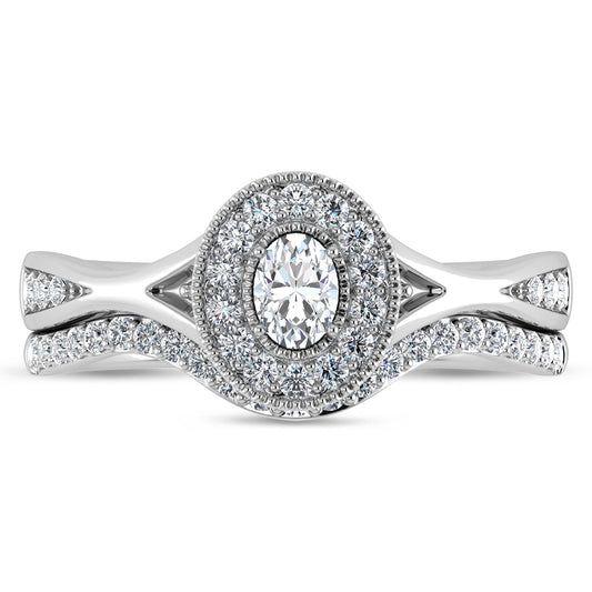 Diamond 1/2 CT Oval Cut Bridal Ring in 14K White Gold