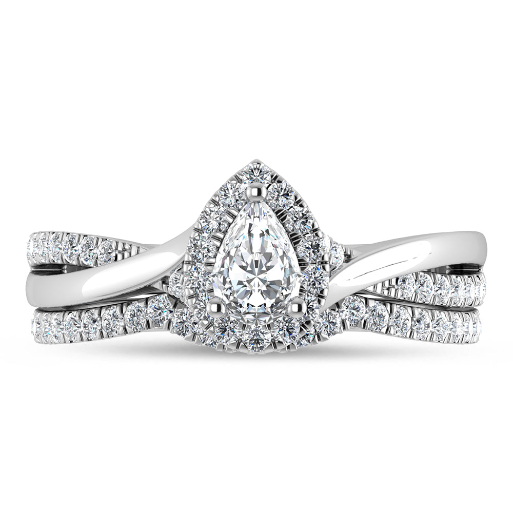 Diamond 5/8 CT Pear Cut Bridal Ring in 14K White Gold