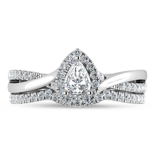 Diamond 5/8 CT Pear Cut Bridal Ring in 14K White Gold