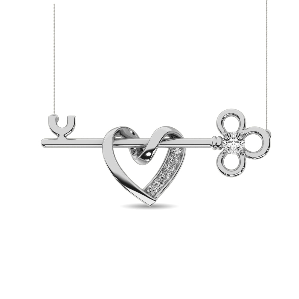 Diamond 1/20 CT Heart and Key Necklace in Sterling Silver