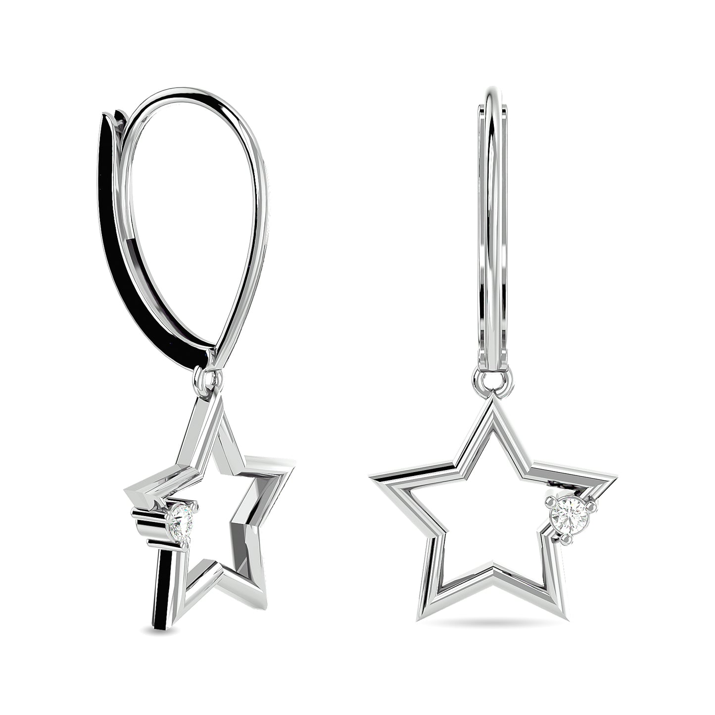 Diamond 1/20 CT Star Earrings in Sterling Silver
