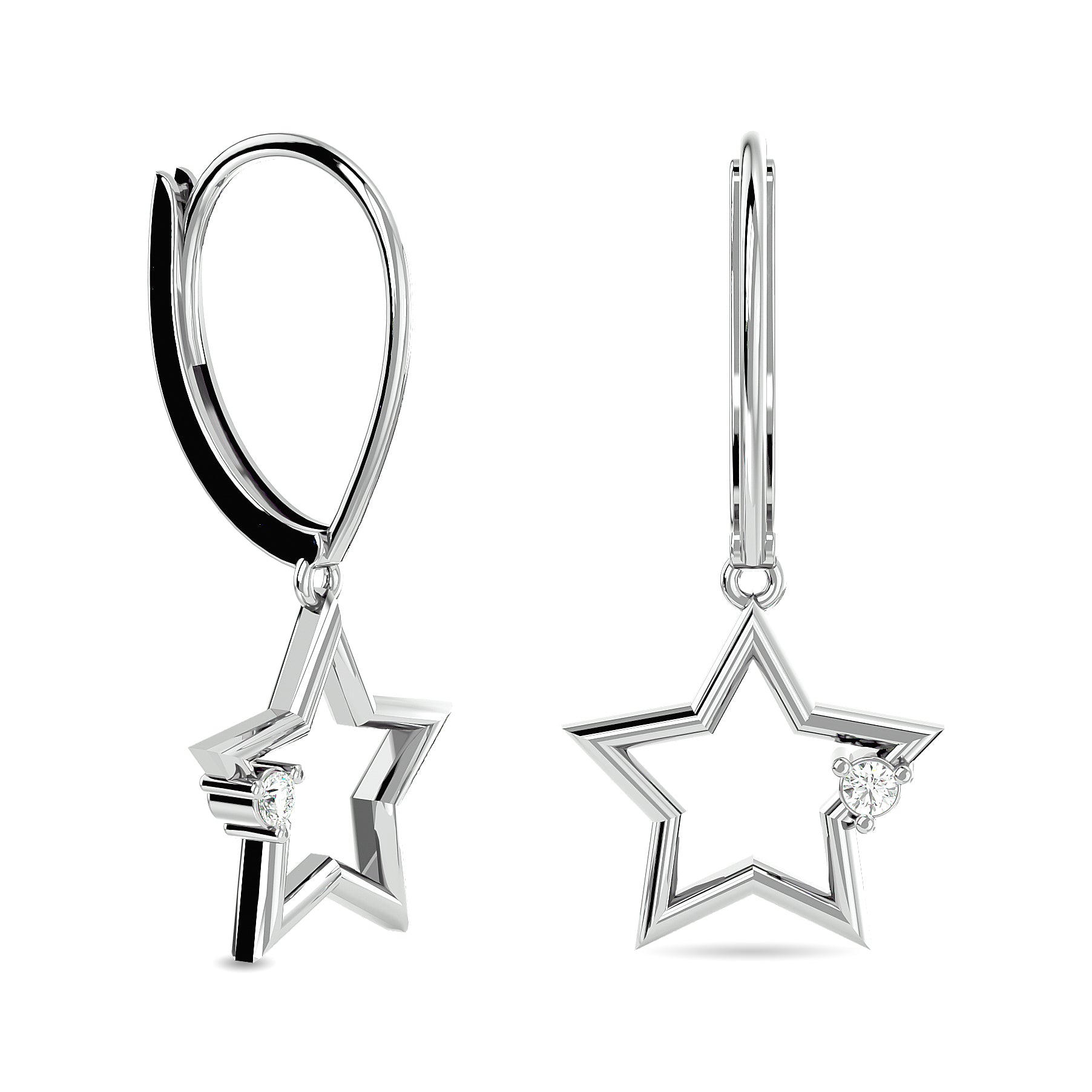 Diamond 1/20 CT Star Earrings in Sterling Silver