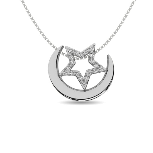 Diamond 1/20 CT Moon and Star Pendant in Sterling Silver