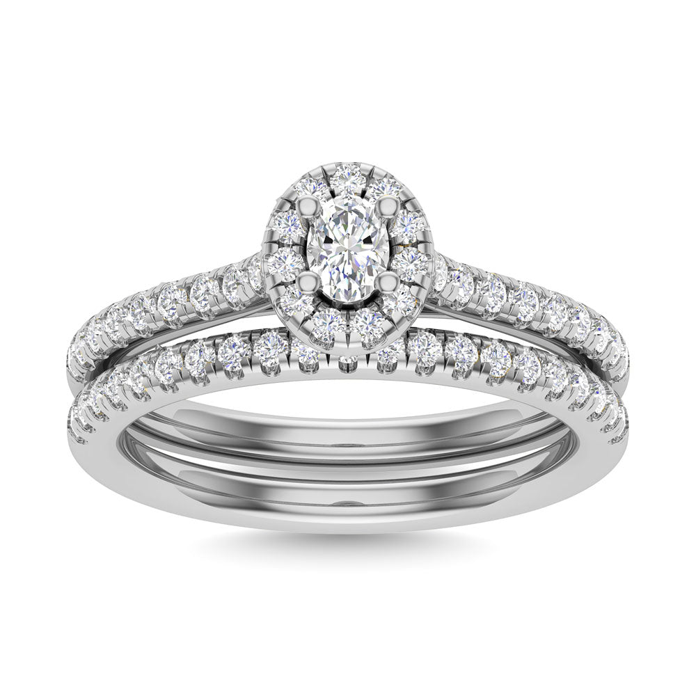 Diamond 3/4 CT Oval Cut Bridal Ring in 14K White Gold