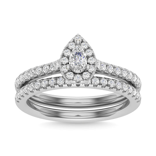 Diamond 3/4 CT Pear Cut Bridal Ring in 14K White Gold
