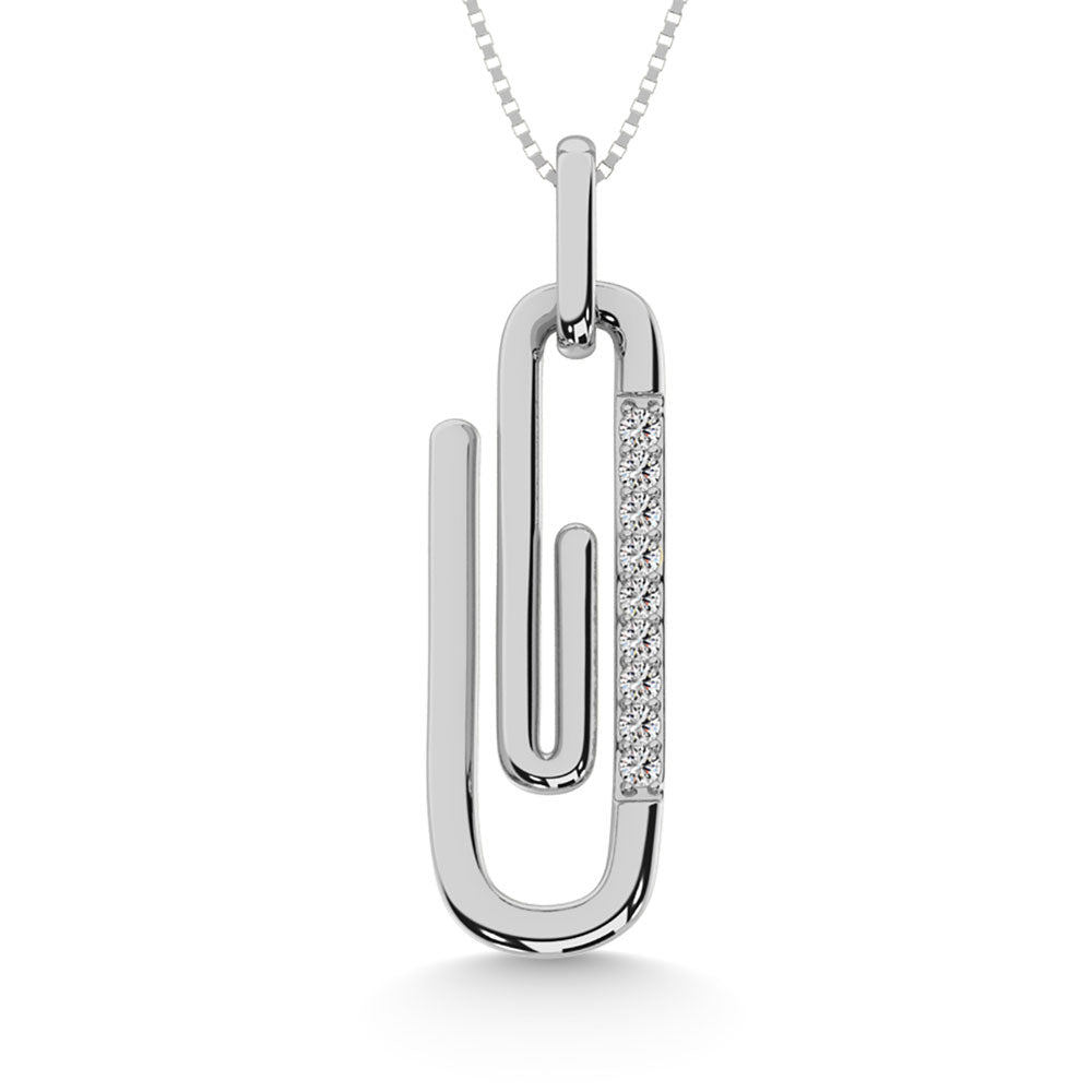 Diamond 1/20 CT Paper Clip Pendant in 925 Silver