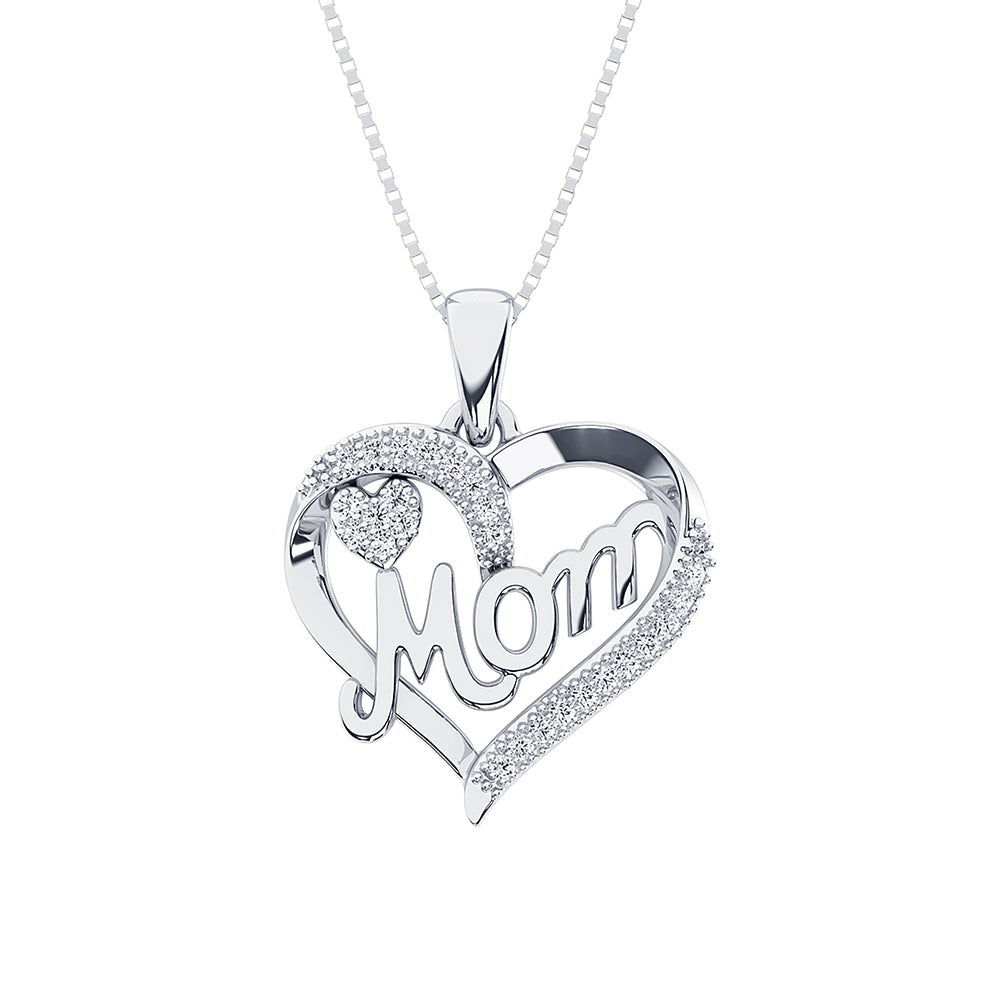 Sterling Silver 1/20 CT Diamond Heart MOM Pendant