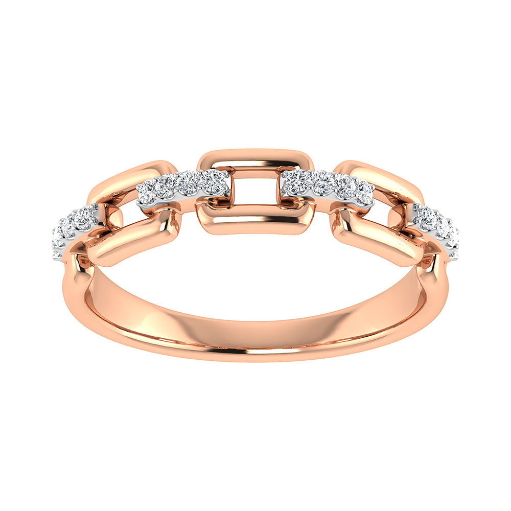 10K Pink Gold 1/8 CT Diamond Cuban Link Fashion Ring