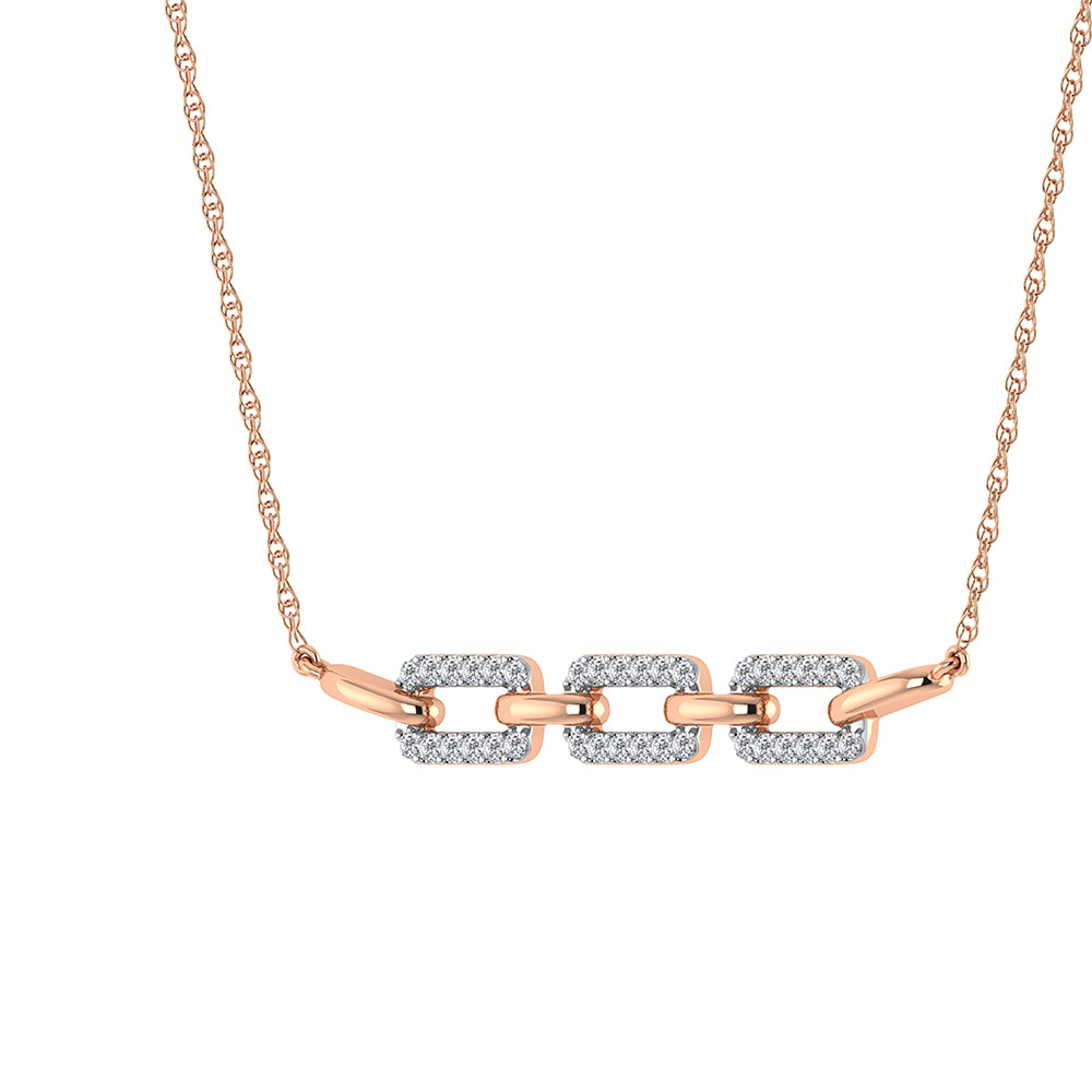 10K Pink Gold 1/5 CT Round Diamond Cuban Link Necklace