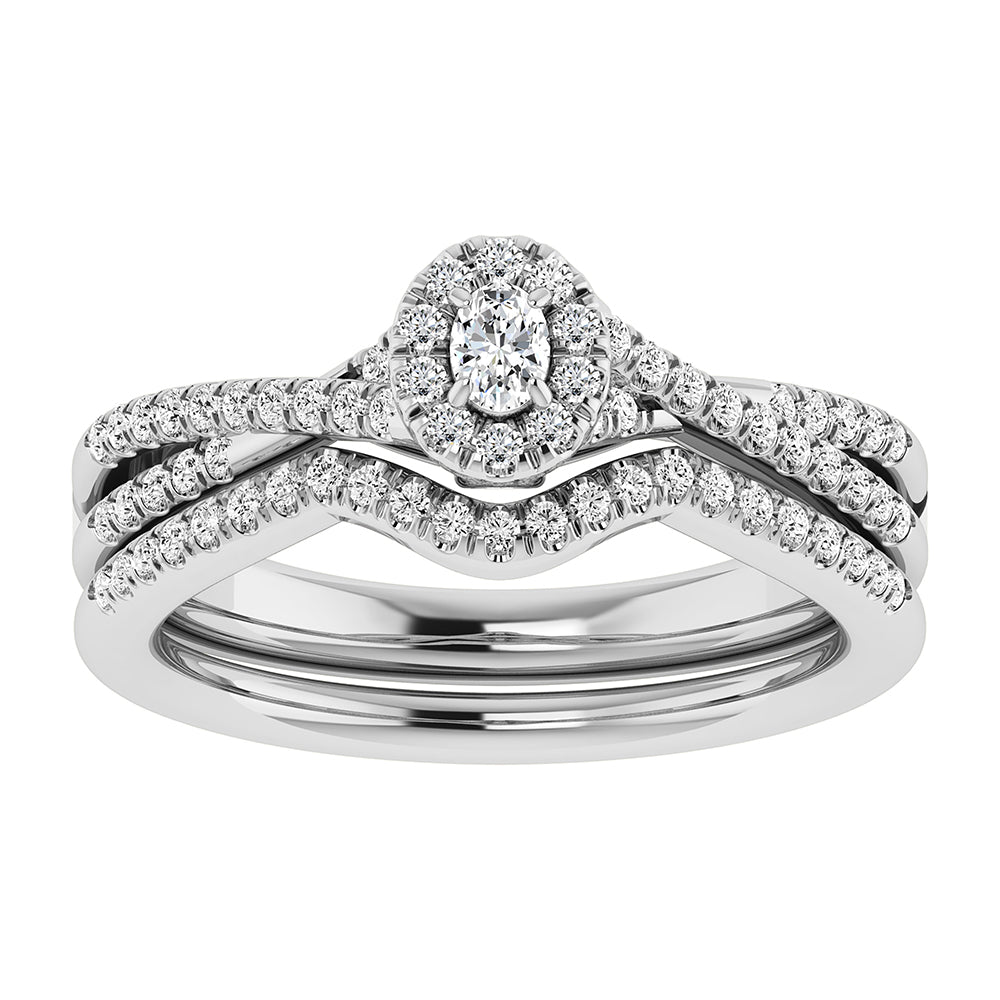 Oval and Round Diamond 1/2 CT Bridal Ring in 10K White Gold